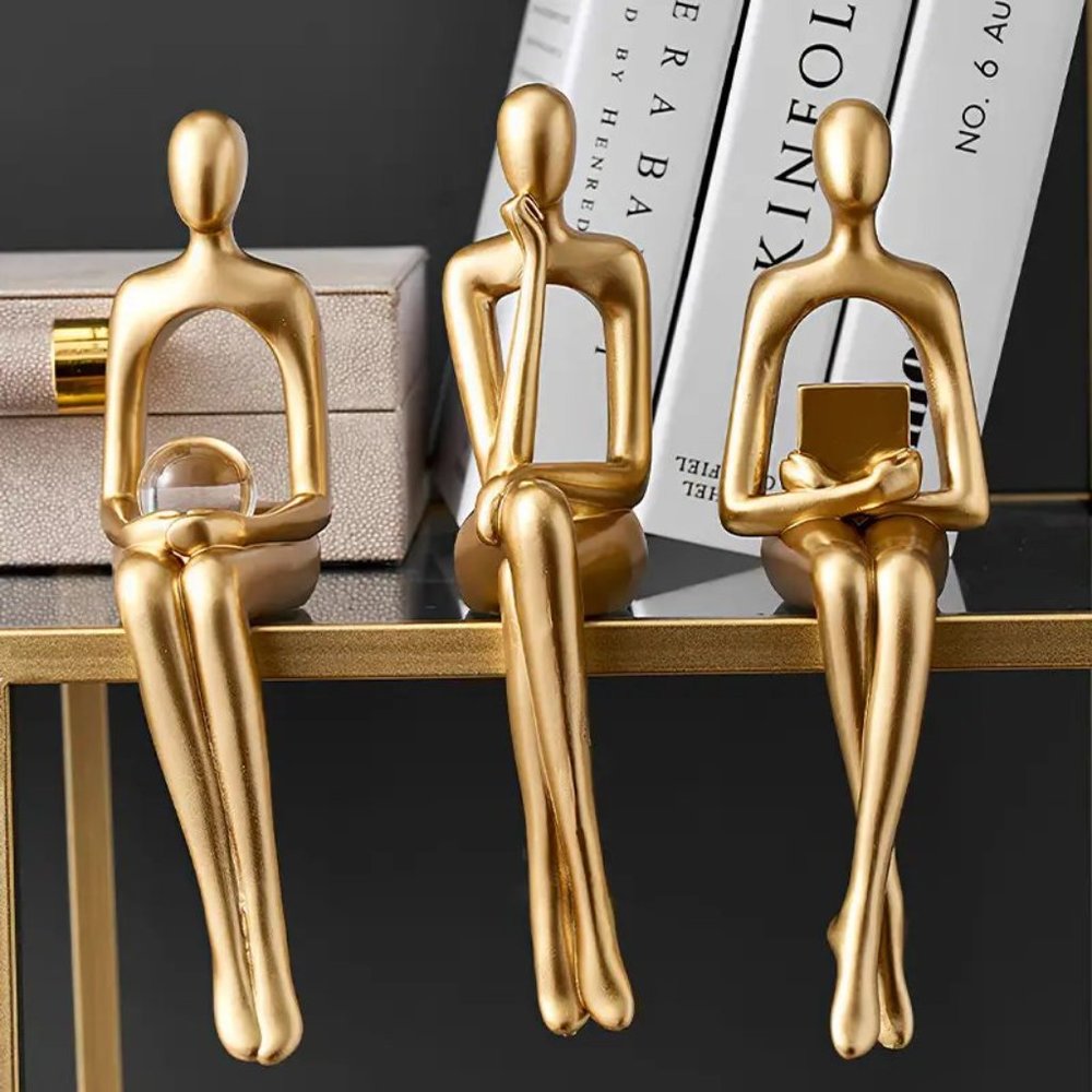 Set of 4 Golden Abstract Sitting Sculptures - Creative and Modern Art Pi… - Picture 4 of 9